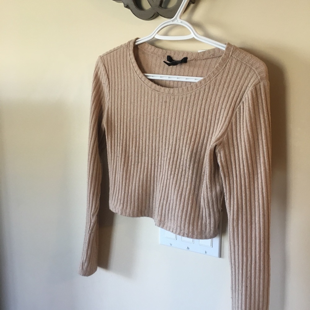 Tan colored cropped sweater, forever 21